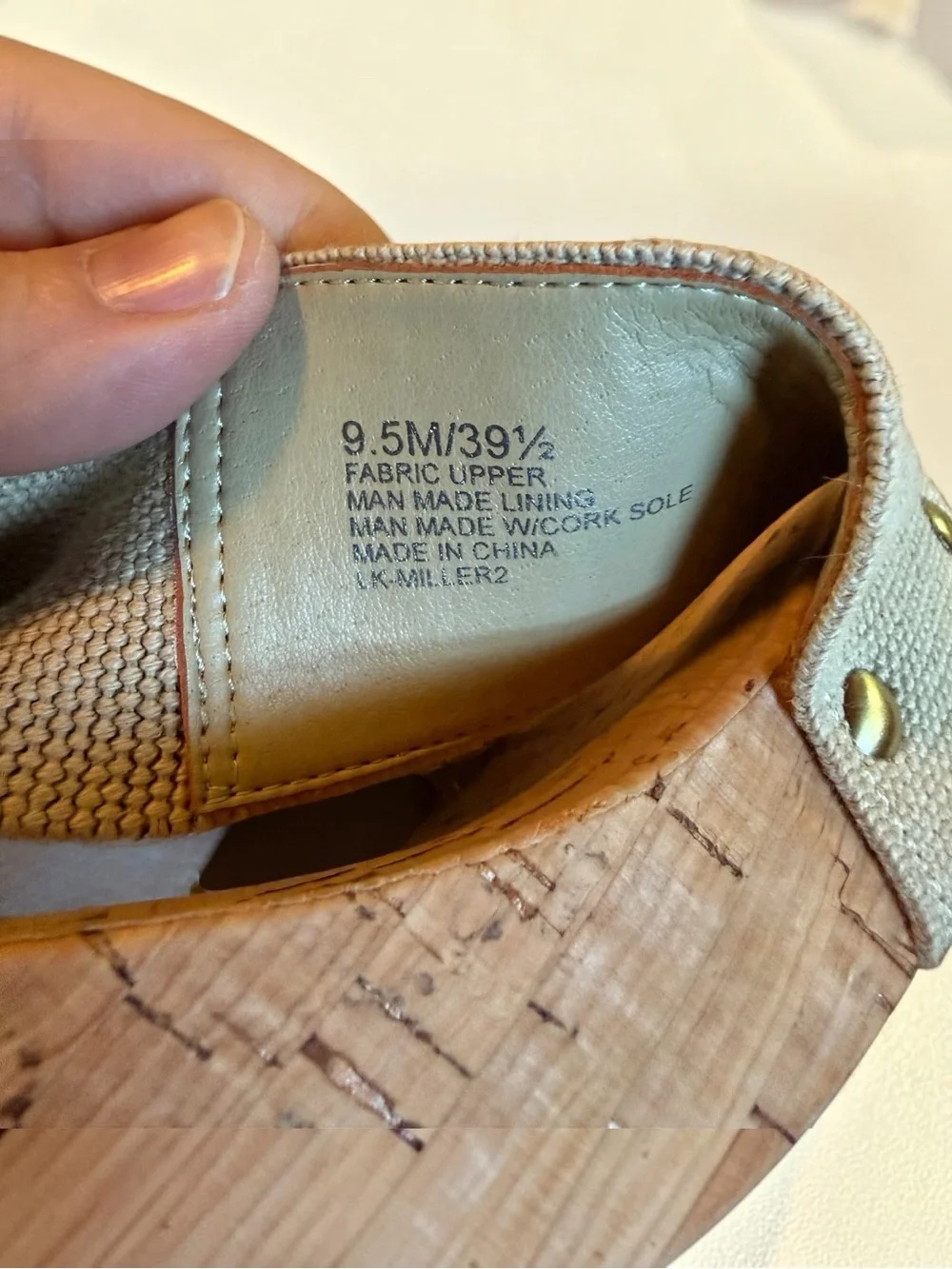 Lucky Brand Beige Miller Canvas Cork Wedge Sandals Size 9.5
